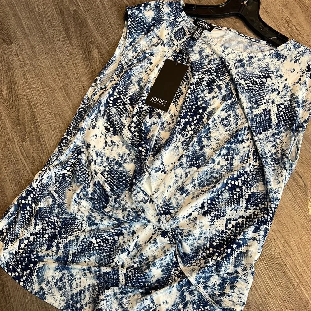 Jones New York Twist Front Shell Top-BLUE-Small - Picture 2 of 2